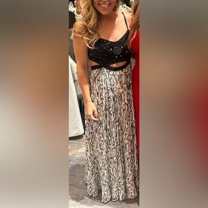 Bebe y2k Gown Dress beaded formal cutouts strappy back flowy skirt Size 6